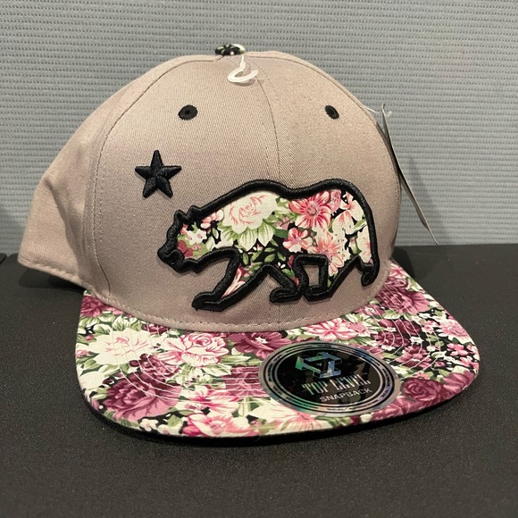 Top Level Mens California Republic Bear Snapback Cap Hat (Grey Flower) - Picture 3 of 5
